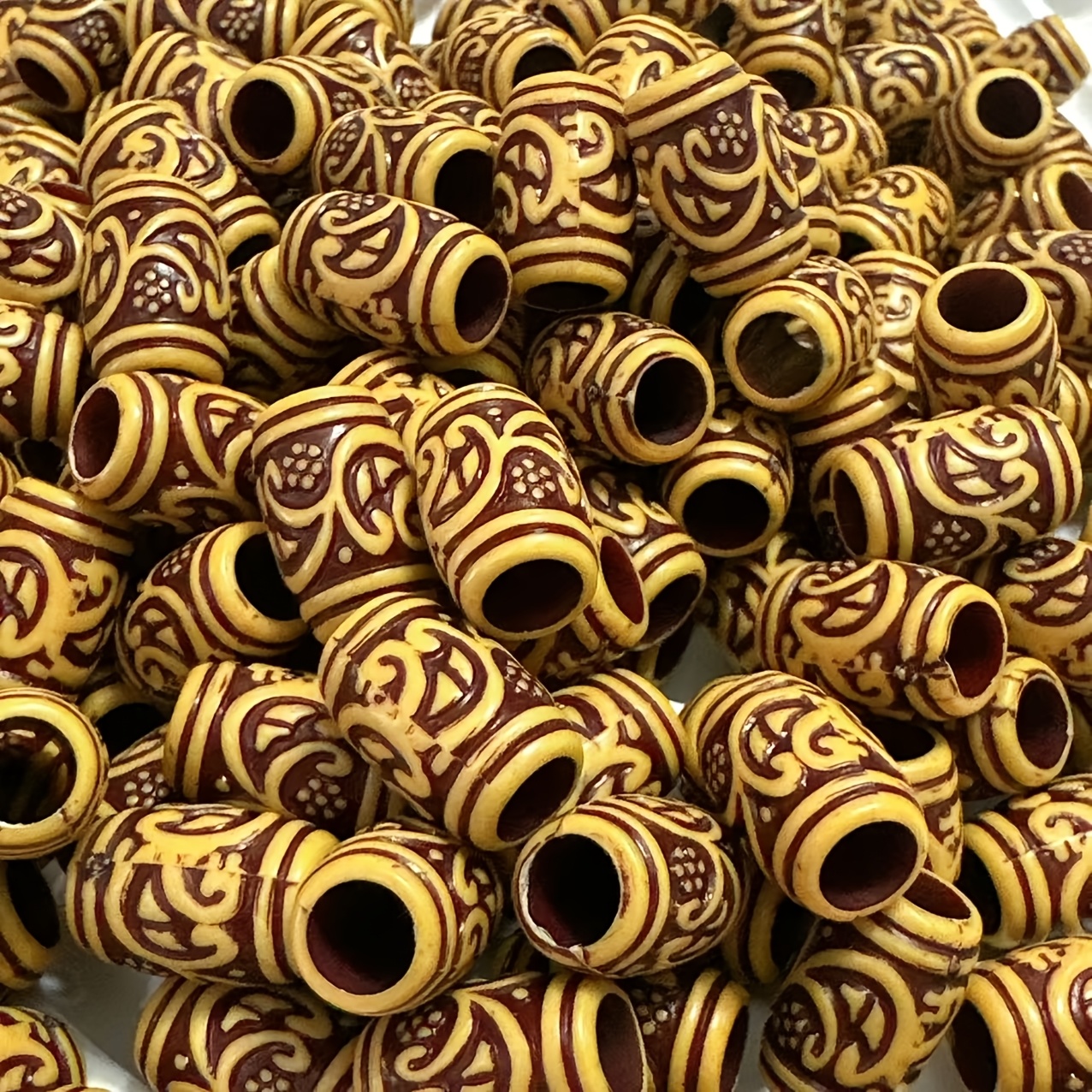 20pcs Bohemian Dark Brown Floral Pattern Barrel Beads for DIY Jewelry Making
